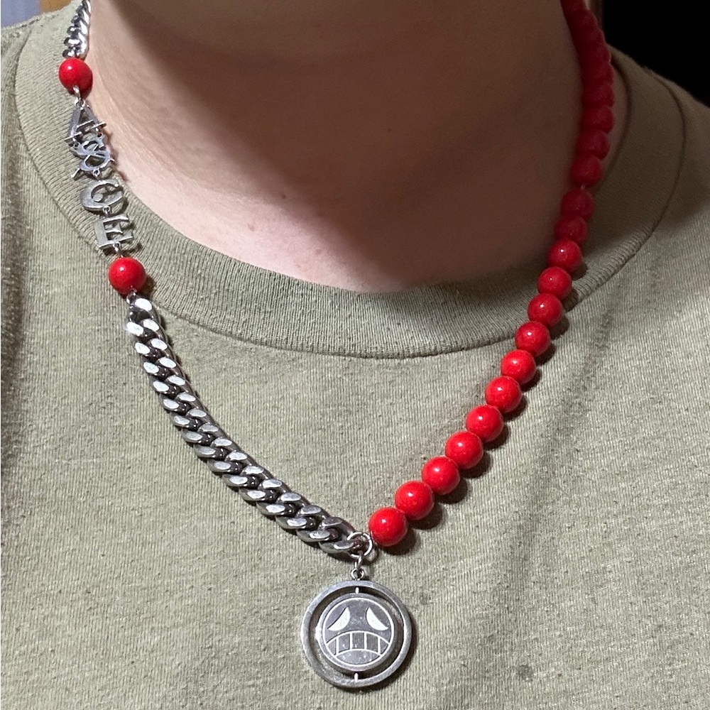 Silver/Red One Piece ACE Chain Necklace from Golden Ant NWOT